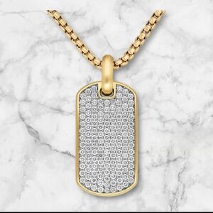 Dog Tag Pendant with Clear Pave Diamonds Gold